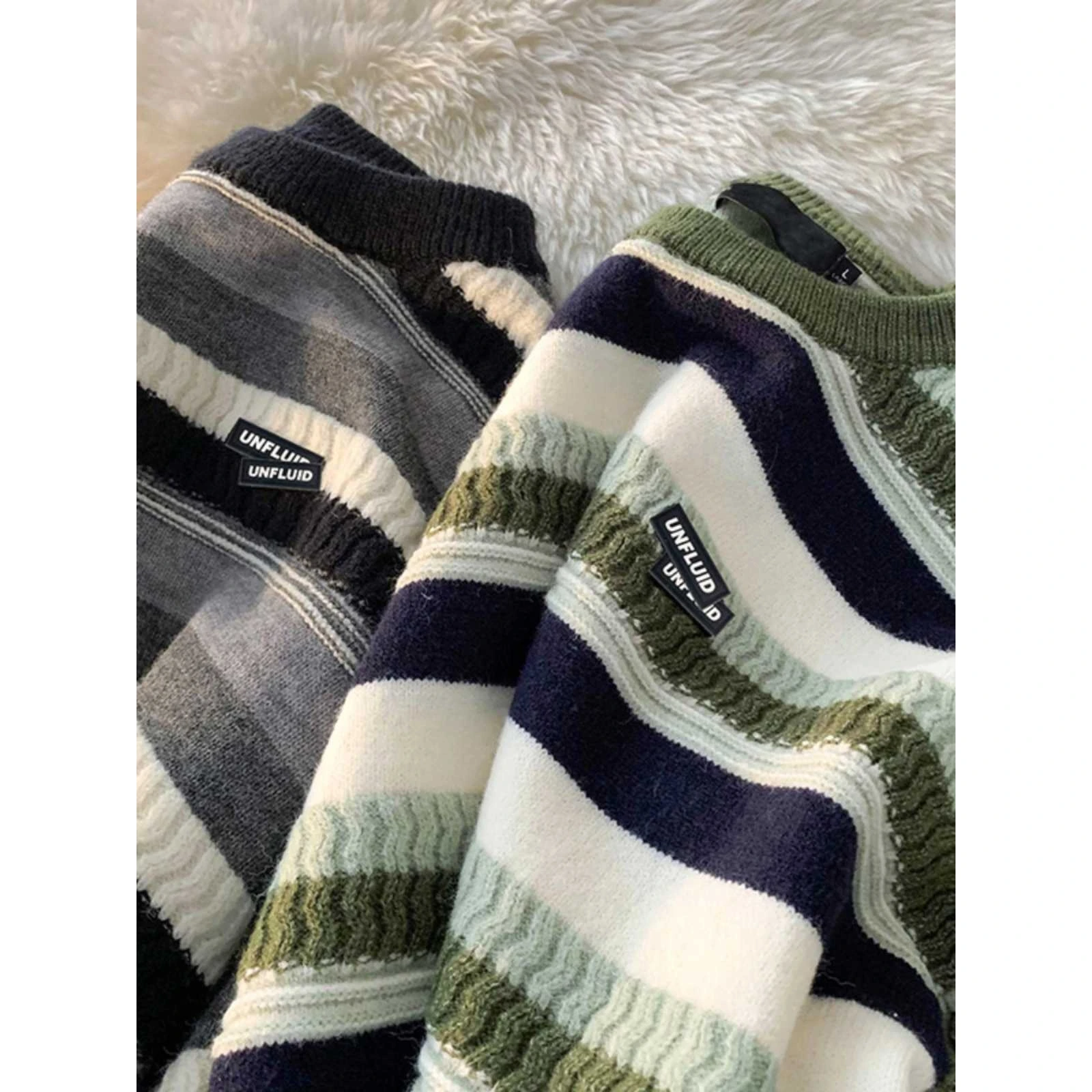 ملابس تريكو مخططة للرجال 2024 جديدة لخريف وشتاء تصميم هيب هوب أمريكي عصري كسول Sle توب بوليستر قابل للتنفس مزيج طويل Sl... #3