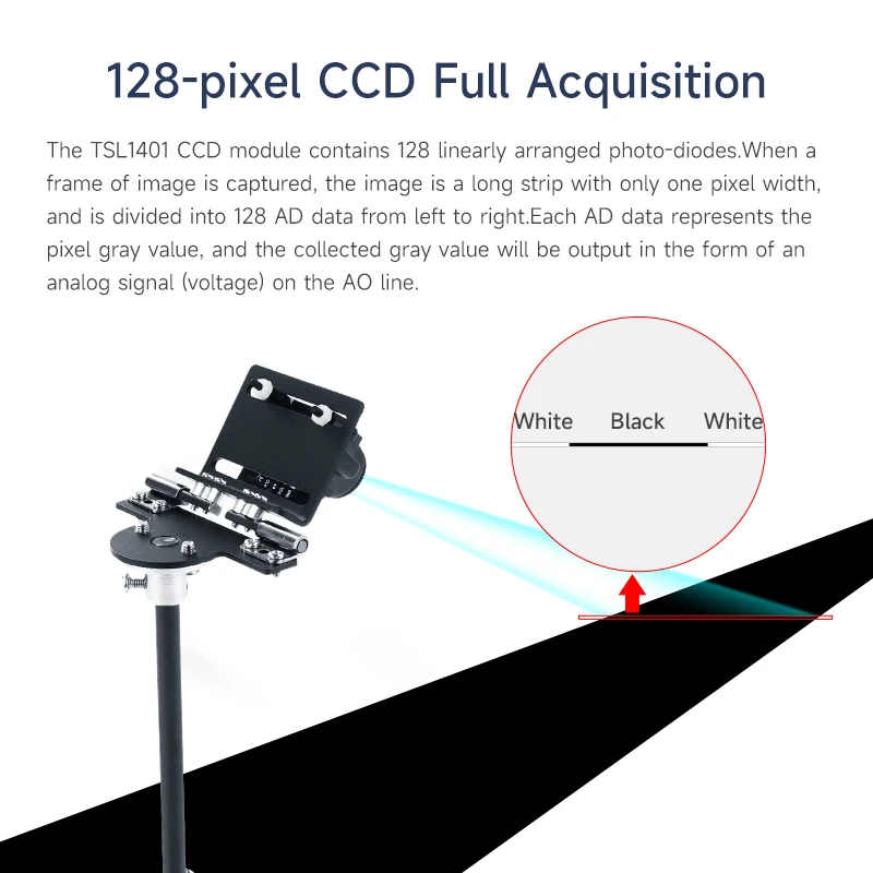 โมดูลกล้อง CCD แบบเส้นตรง TSL1401การประมวลผลสัญญาณไฟฟ้าที่มีพอร์ต5IN-XH2.54 128พิกเซลสำหรับการติดตามสายหุ่นยนต์อัจฉริยะ DIY