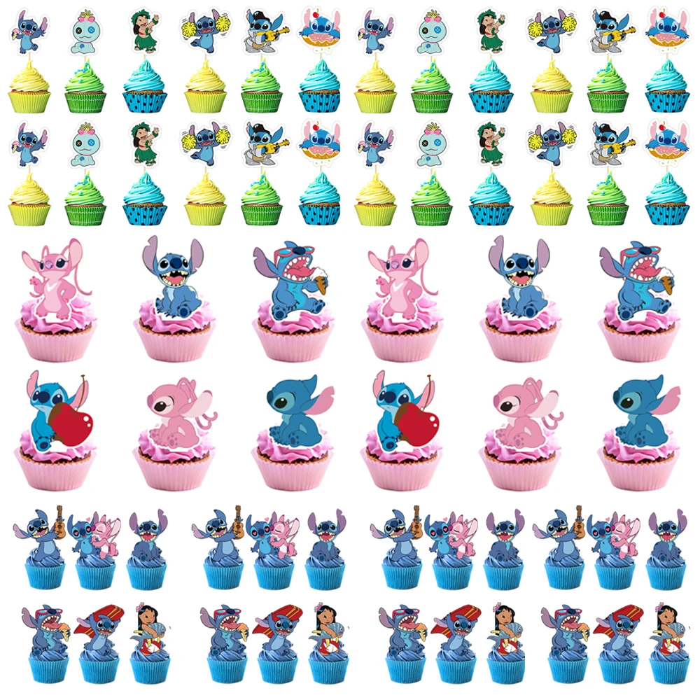 Pink Lilo and Stitch Cake Toppers Girl Hawaii Boys Girls Birthday Party Cupcake Table Decorates Baby Shower Supplies for Kids