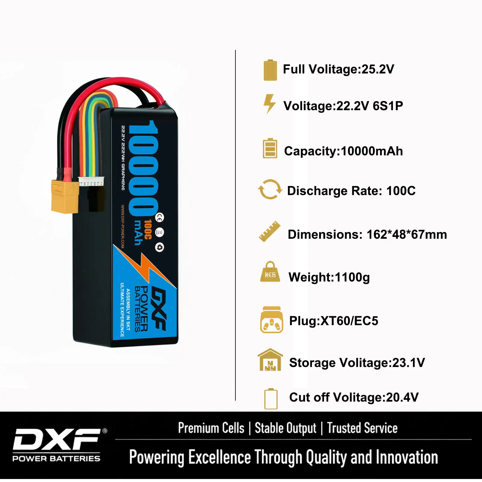 DXF Graphene Lipo 6S 10000mAh 100C 22.8V Battery Gold Version Racing Series HardCase for RC Car Truck Evader BX Truggy 1/8 Buggy