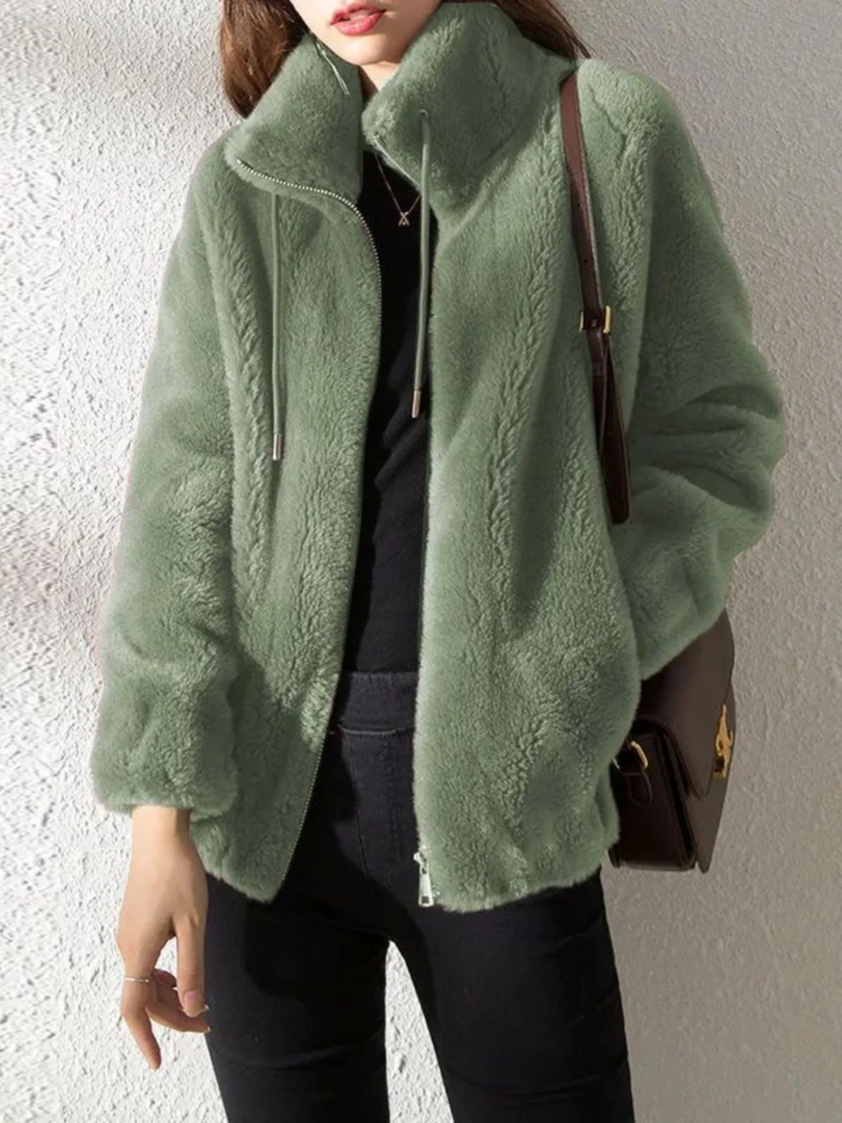 

Thiened воротник-стойка Plu Jaet Pure Color Street Sle с застежкой-молнией Long Sve Slim Fit Зимняя верхняя одежда