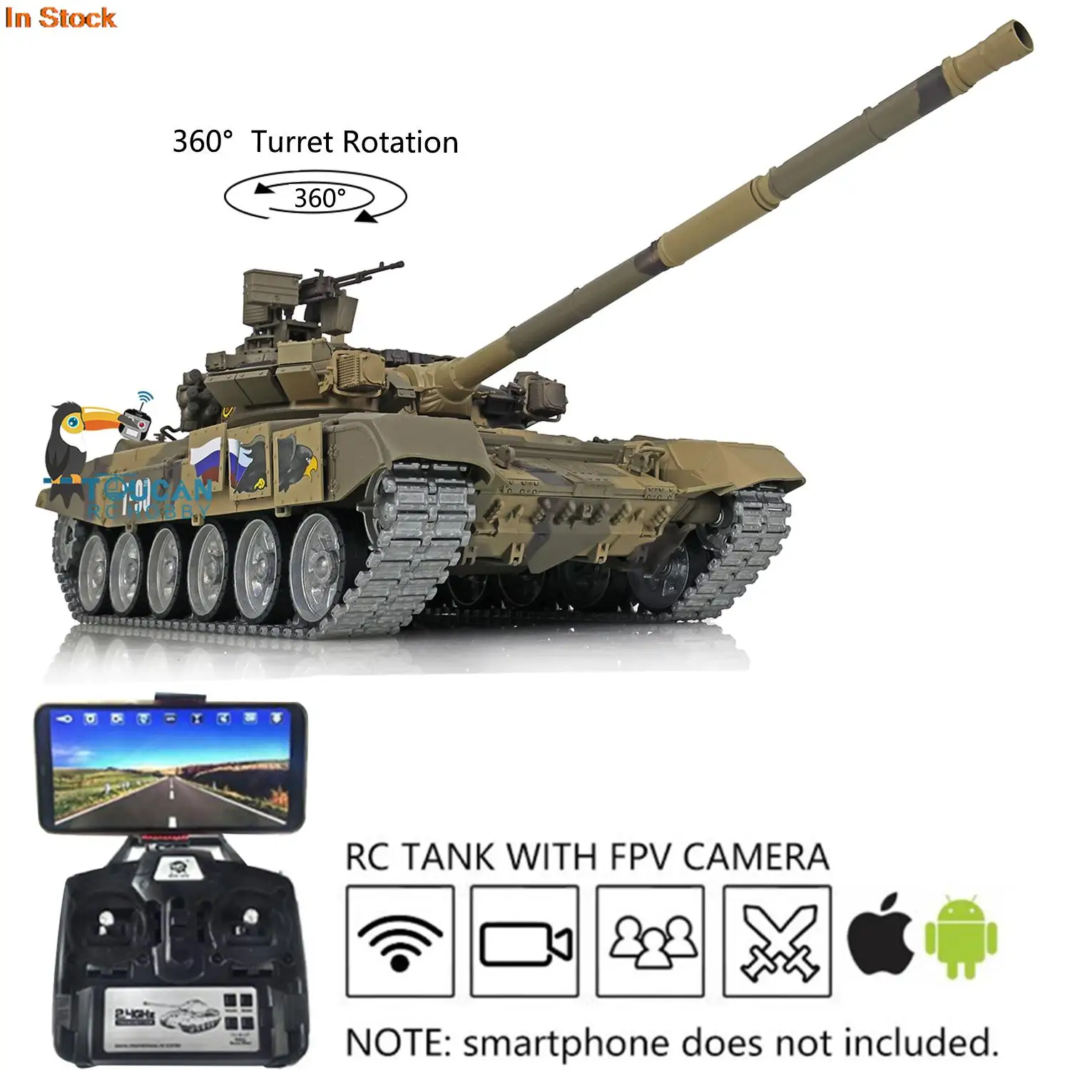 

HENG LONG RC Tank 1/16 7.0 Customize FPV Russia T90 3938 360° Turret Metal Track Army Toys BB Shooting Smoke Unit TH17857-SMT4