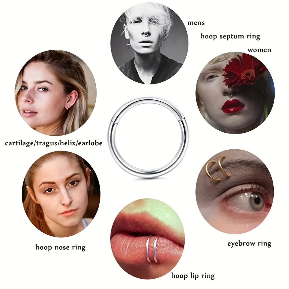 1PC Cartilage Earrings Hoop Hinged Septum Nose Rings Helix Tragus Daith Earring Nipple Clicker Piercing