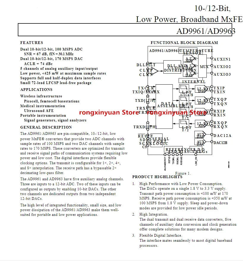 2 peças ad9963bcpz lfcsp72 ad9963 ad9963bcpzrl 10-/12 bits, baixa potência, banda larga mxfe original novo 100% qualidade