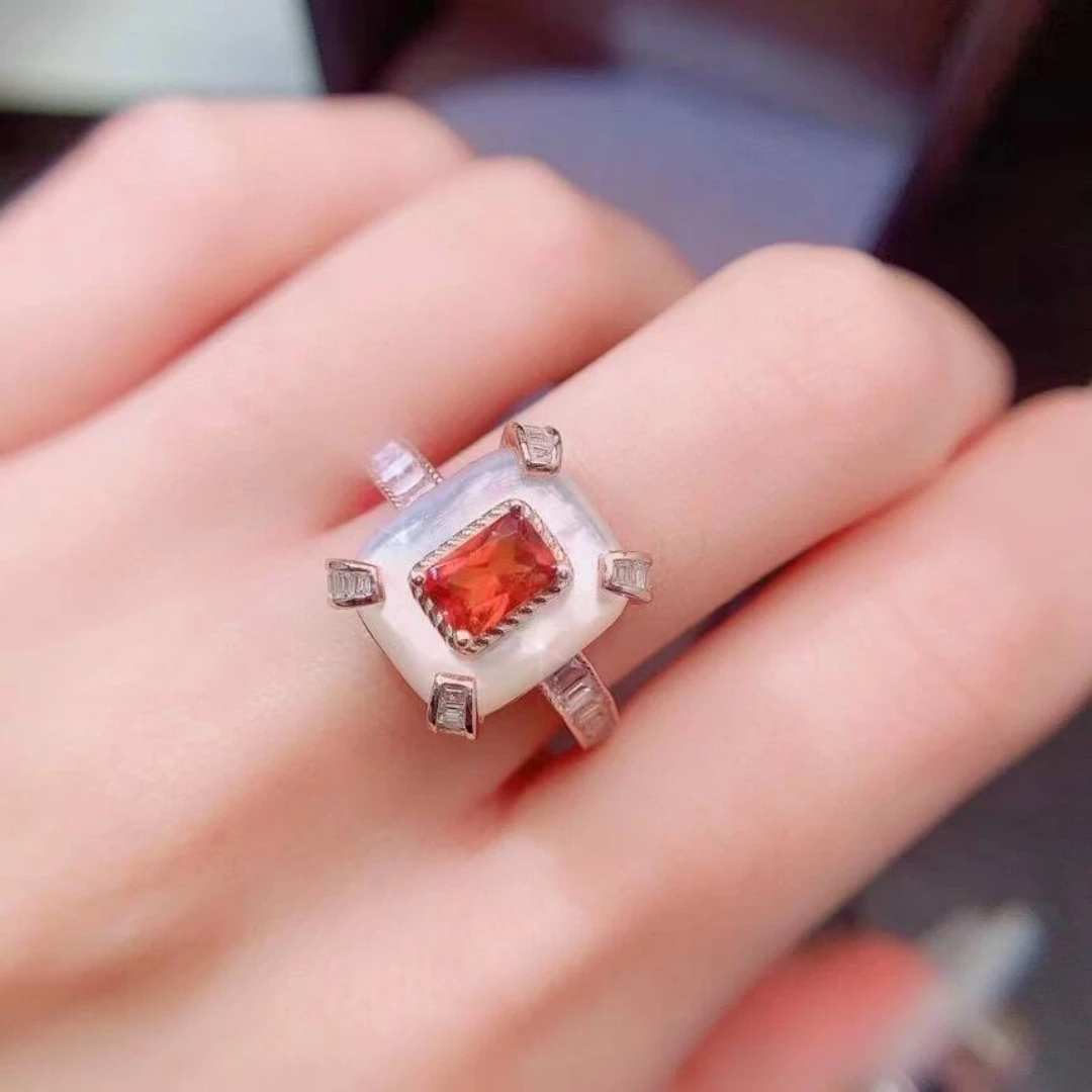 KJJEAXCMY New style Jewelry Natural Women's Garnet Ring 925 silver inlay Colorful and splendid Crystal pure fire flash explosion