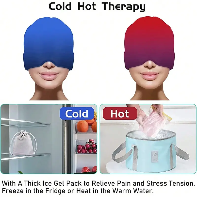 Gel Cold mal di testa Ice Cap sollievo dall\'emicrania rilassamento della pressione dolore testa trattamento termico maschera per gli occhi sollievo