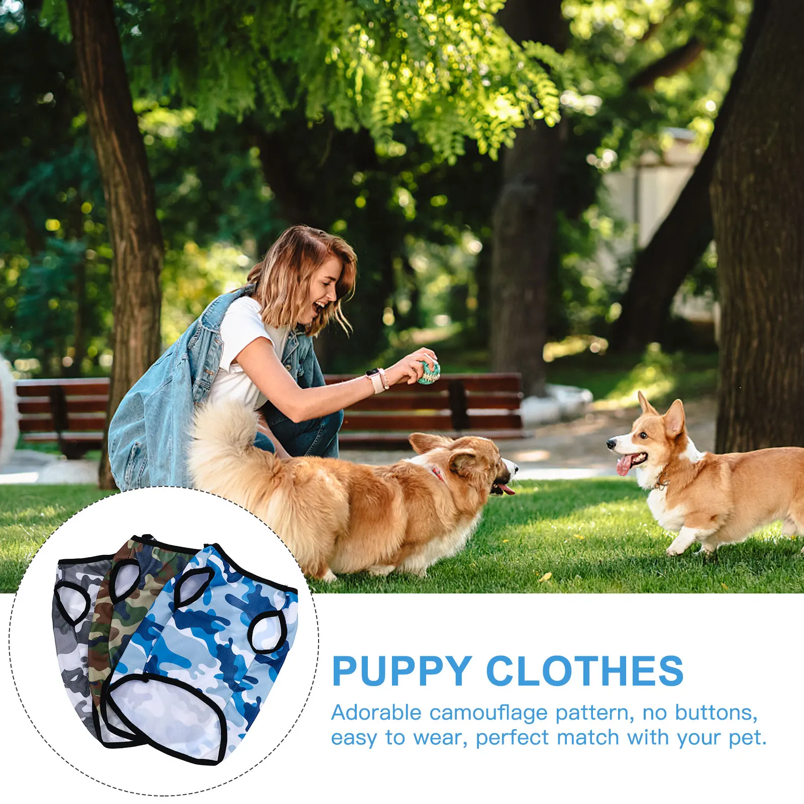 

3pcs Dog Camouflage Vest Puppy Clothes Stretchable Pet Apparel Warm Dirt-Resistant Pullover For Outdoor Indoor Activities