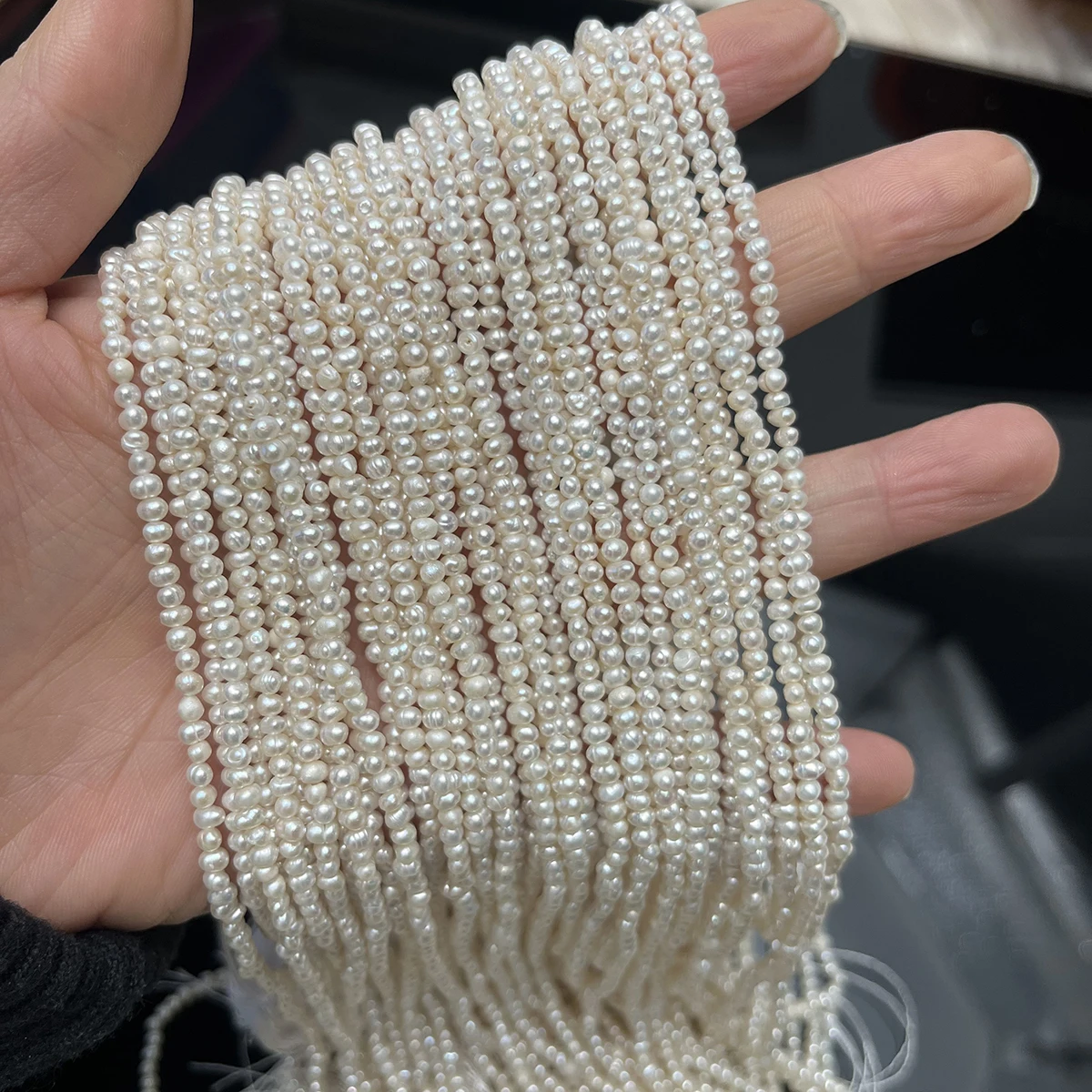 2-2.5mm Small Bead Natural  Freshwater Pearl  Double-Sided Polished Round Jewelry Make DIY Necklace Bracelet Accessories Women