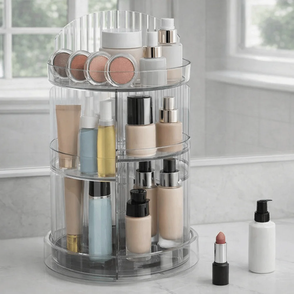 

Многоярусная полка для хранения большой вместимости, экономящая пространство, пластиковый органайзер для косметики, прозрачный лоток для хранения в ванной комнате