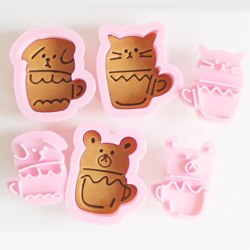 3Pcs Cute Cat and Dog Cup Design Cookie Cutters DIY Bakery Tools and Accessories Stampcookie Cutters view 2