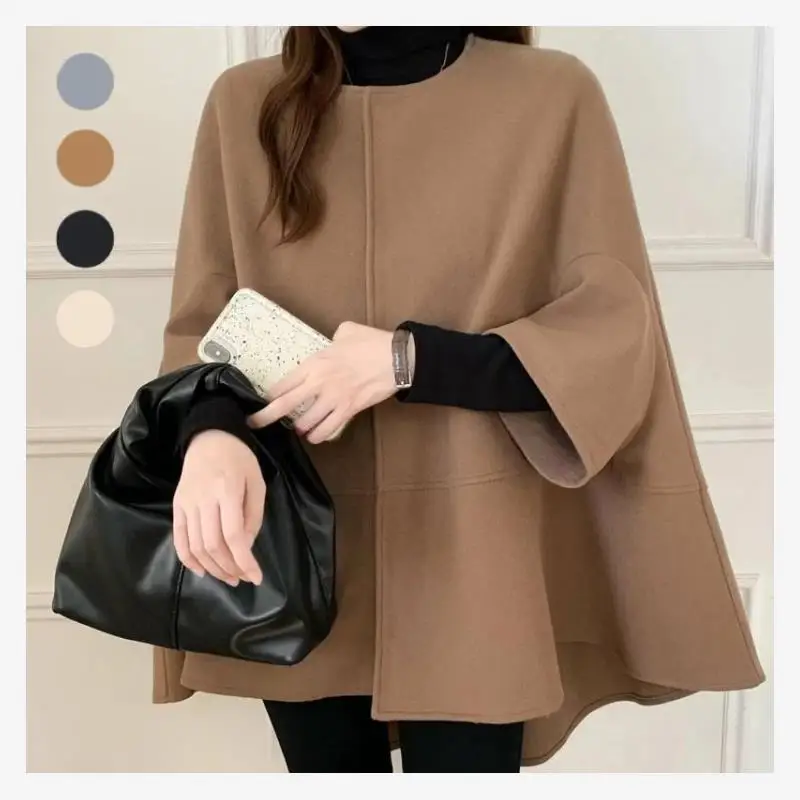 Chic Women's Coat 2023 Autumn Winter New Style Long Sleeve Slimming Open Cardigan Loose Medium Length Woolen Coat Commute Fas...