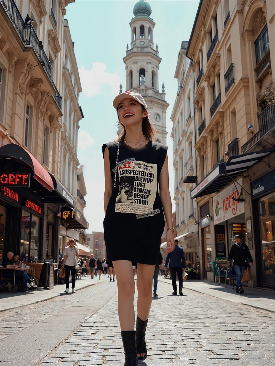 Women'S Dress Harajuku Trend Black Appliques Smocking Shirring Bows Hand-Pleated Ruffles Gathered Fluffy Puff Sleeve Waistband