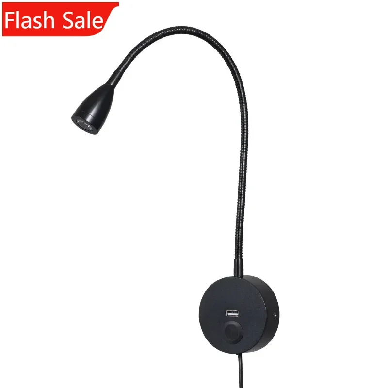 

ShinyYing Flexible USB LED Reading Light, 3W Touch Dimmable Wall Lamp for Bedside RV Hotel, Black/Silver 12V-24V/220V