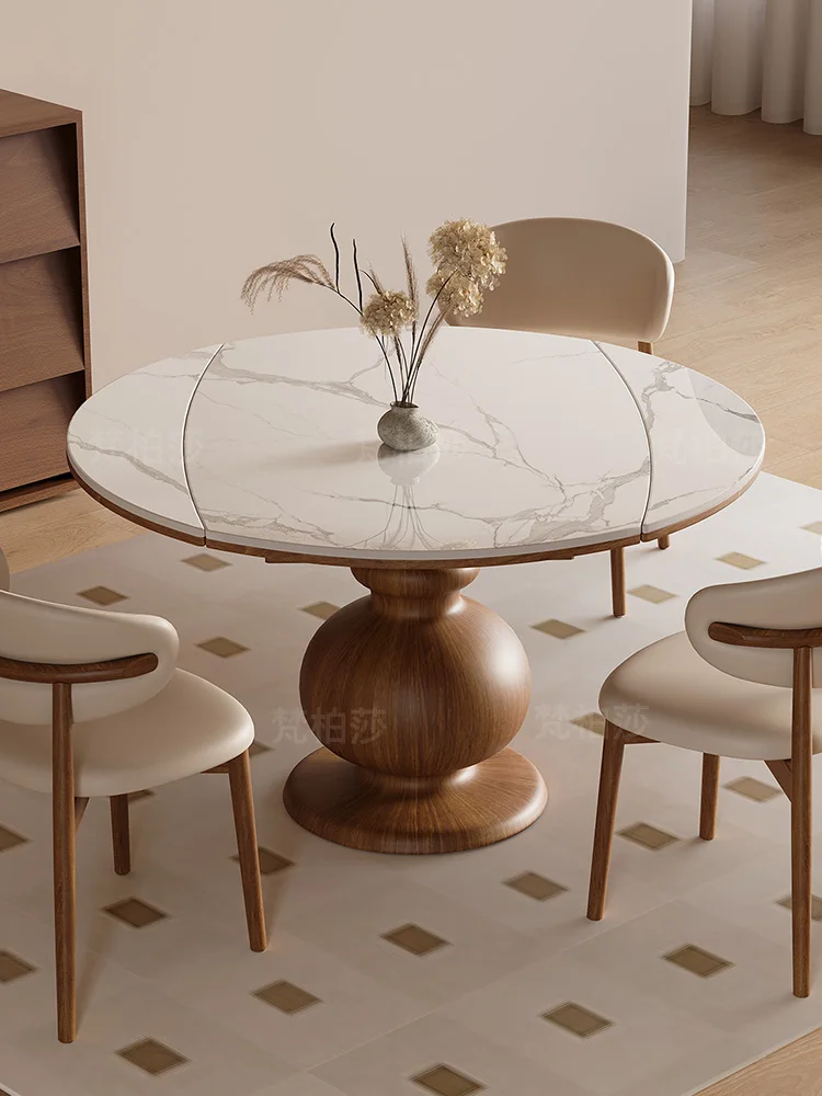 

Stone Plate Retractable Dining Tables and Chairs Set Household Small Apartment Ash Folding Square Round Table