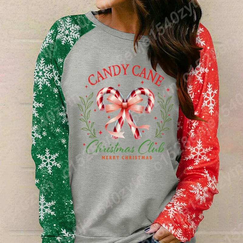 Frauen Herbst Und Winter Tops Candy Cane Weihnachten Club Frohe Weihnachten Lange Ärmel T Shirts Damen Oansatz Pullover Sweatshirts