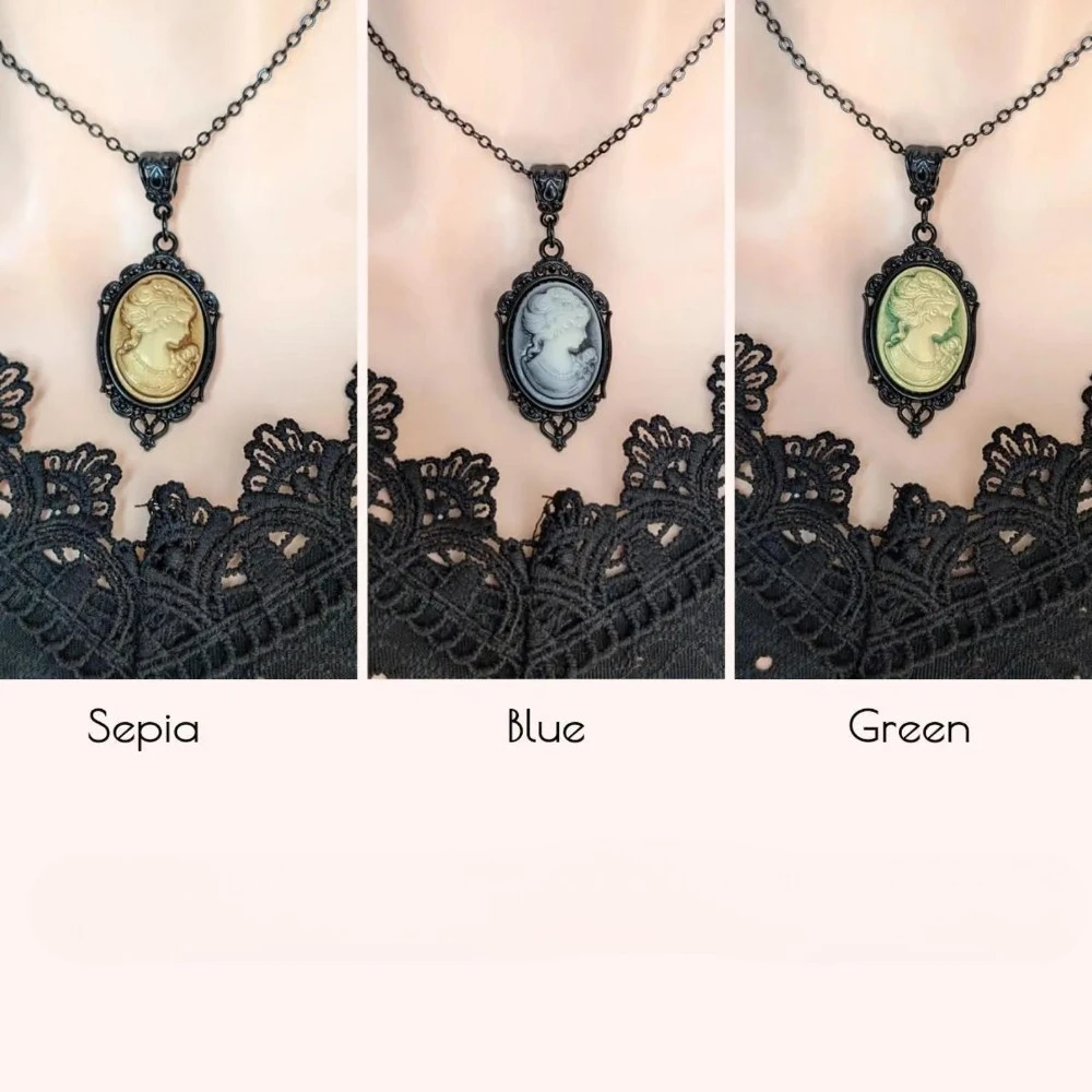 Victoria temperamento negro geométrico ovalado encaje belleza camafeo colgante collar para mujer retrato creativo accesorios de joyería