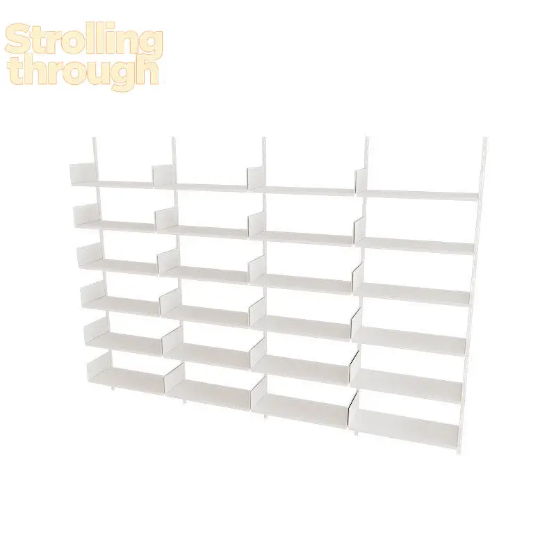 

Wall Track Shelf Invisible Suspension Wall Storage Cabinet Wrought Iron Upper Wall White Adjustable Simple Bookshelf