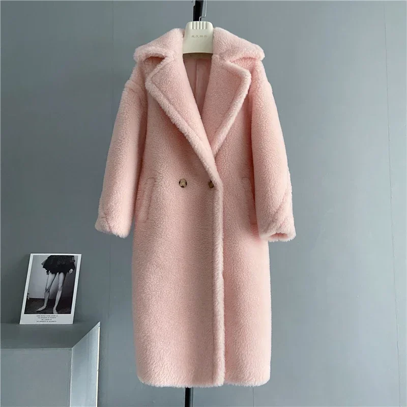 

Winter Women Warm Sheep Shearling Fur Coats for Women Loosen Wool Fur Jacket Fashion Mid-Length Overcoat Casaco Feminino Zm947