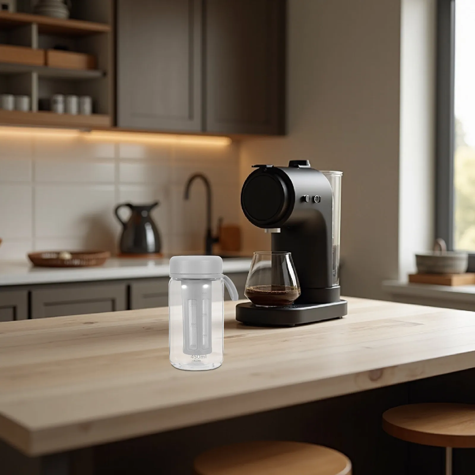 450Ml Cold Brew Coffee Maker Cups with Filter Shatter-Resistant Clear Plastic Portable Coffee Brewing Bottle for Iced Latte
