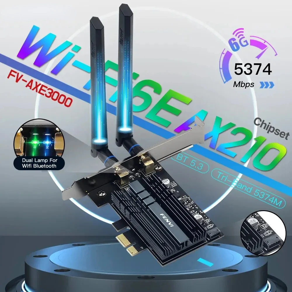 WiFi 6E AX210 Wireless PCIE Adapter Tri Band 2.4G/5G/6Ghz 802.11AX  Bluetooth5.3 Network Wi-Fi Card   Windows10/11