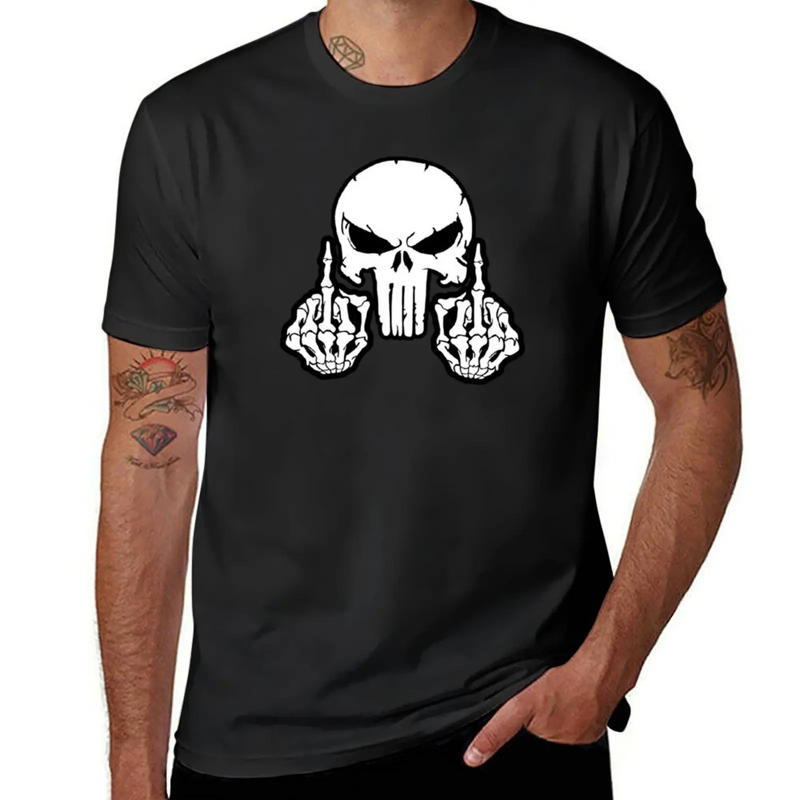 Tactical Skull with Middle Fingers T-Shirt kawaii clothes oversized men clothes