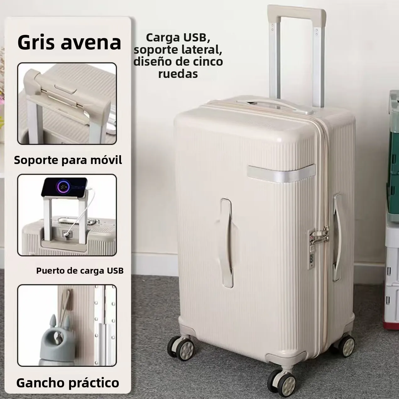 Maleta de Viaje de Gran Capacidad de 24 Pulgadas con Candado de Combinación, Cinco Ruedas, para Estudiantes, Viajes de Negoci...