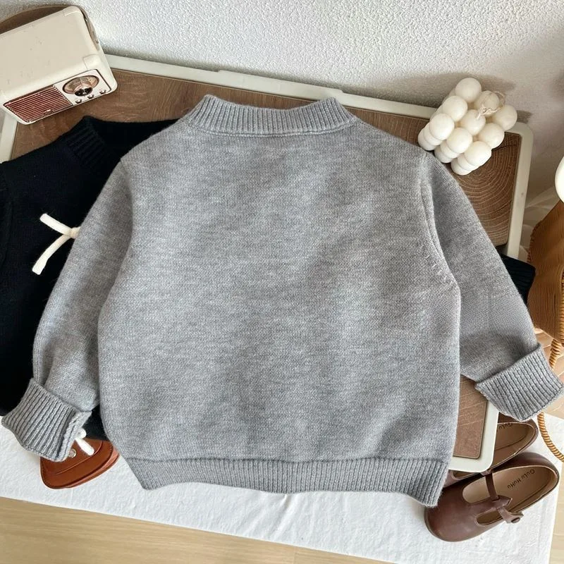 IYEAL Spring And Autumn Kids Girls Clothing Sweater Cardigan Jacket Baby Girl  Korean Version Bow Fashionable Knitted Sweater