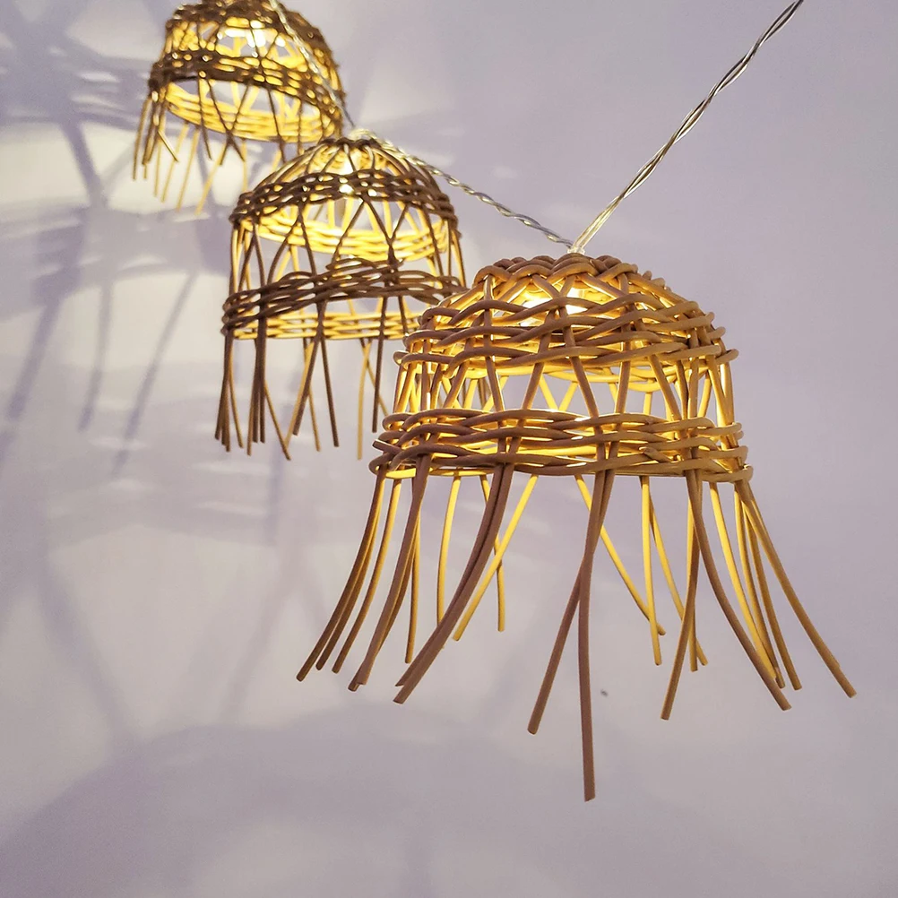 

Waterproof String Lights Rattan Lamp Shades Hanging Light Covers Decorative Chandelier Woven Shade Replacement