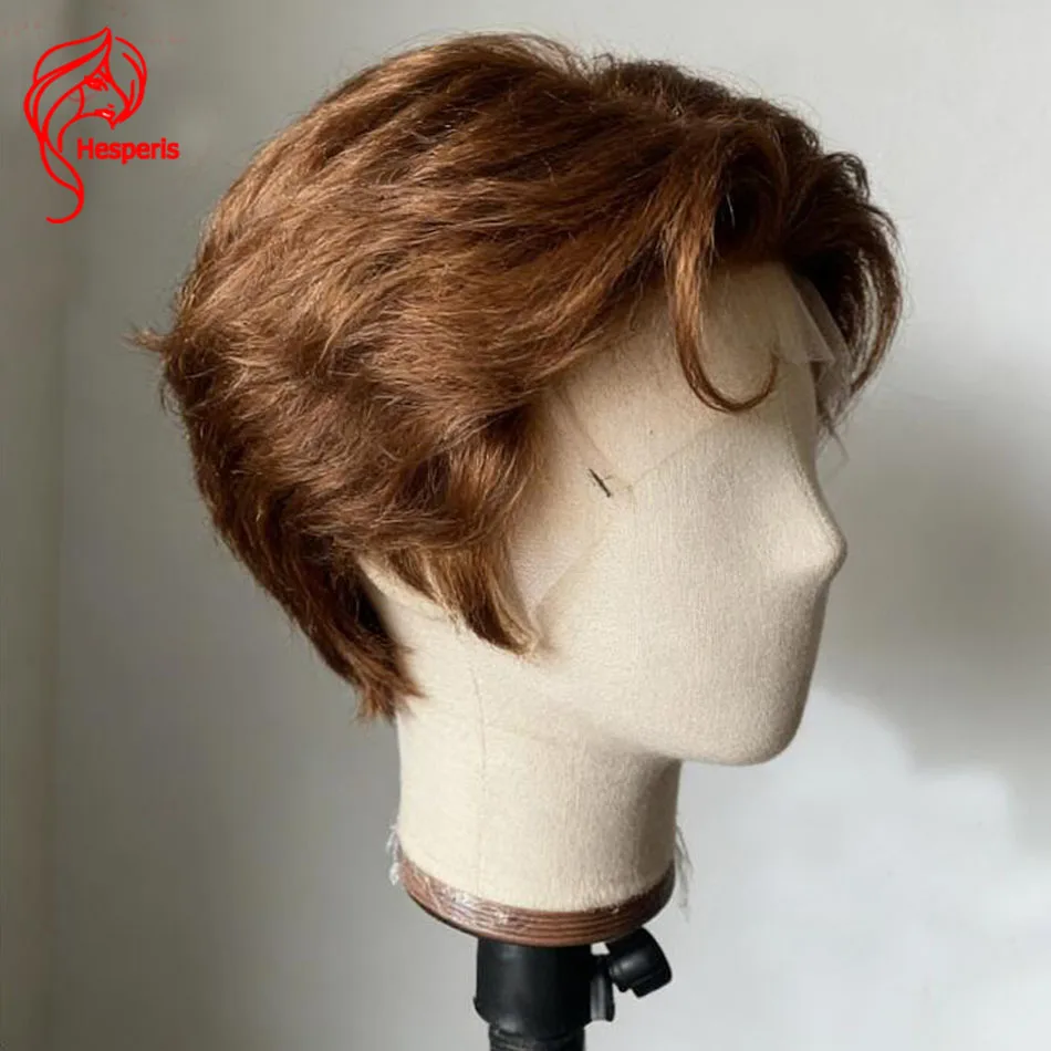 Hesperis Light Brown 13x6 Lace Front Human Hair Wig Natural Wavy Transparent Lace Short Cut Pre Plucked Remy Hair for Men