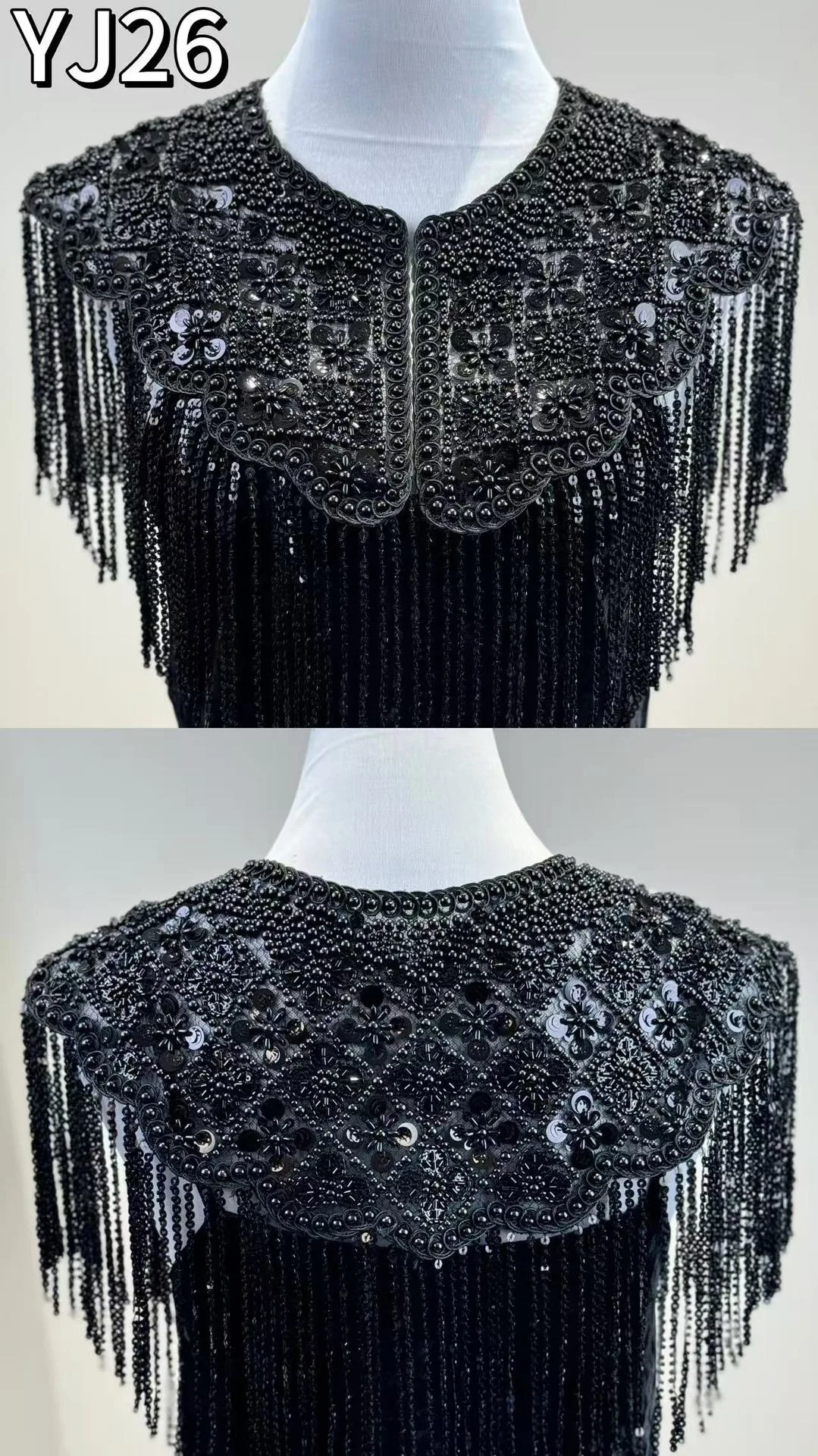 Handgefertigter Perlenbesetzter Langer Quastenschal Abendkleid Umhang Abendkleid Schwalbenschwanz-Überwurf Hochwertiges Bankett-Partykleid Jacke – Detail 3