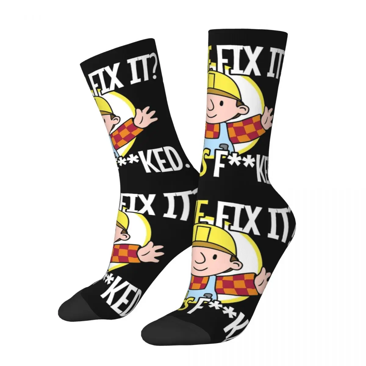 Winter Warm Cool Unisex Can We Fix It Funny Repair Man Bob Socks The Builder Engineering Cartoon Sweat Absorbing Football Socks