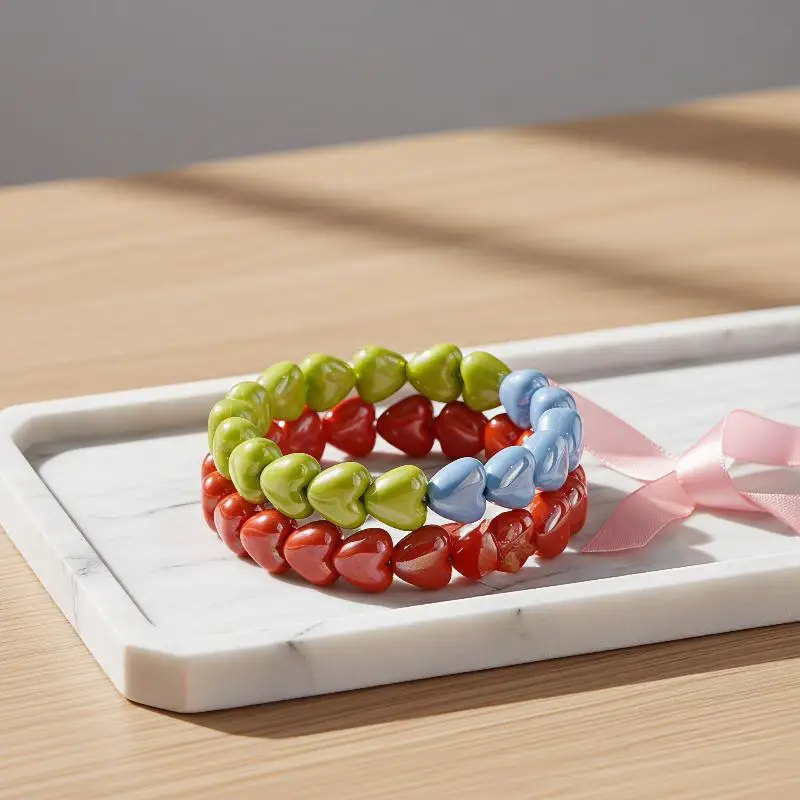 1 Stück Modisches Buntes Herz-Perlenarmband Retro Niedlicher Damenschmuck Geschenk Armreif Valentinstagsgeschenk – Detail 6