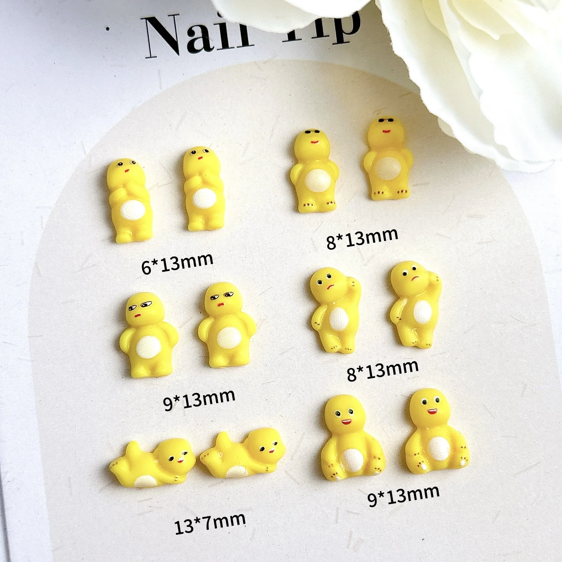 50PCS Cartoon Chubby Dragon Resin Nail Art Charms Cute Funny Yellow Animated Dragon Nail Decorations DIY Phone Case Nails Parts