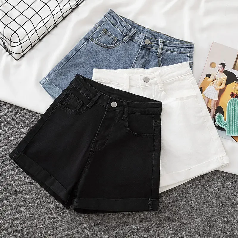 HELIAR, pantalones cortos vaqueros informales para mujer con bolsillo abotonada, pantalones cortos vaqueros acampanados de cintura alta, pantalones cortos sueltos de oficina para mujer, pantalones cortos de verano