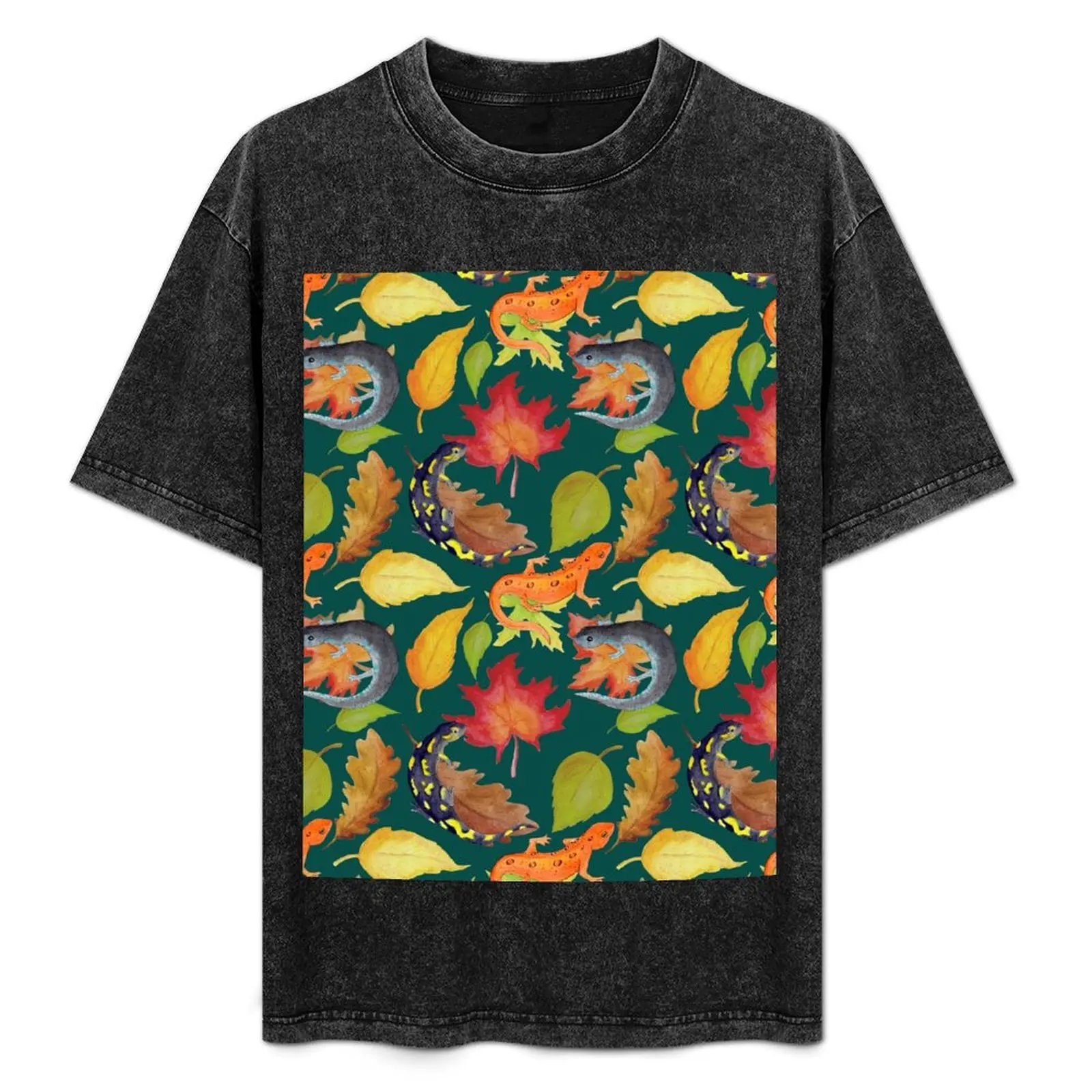 

Salamander Leaves Watercolor Pattern- Dark Green T-Shirt shirts graphic tees oversizeds sweat shirts, men