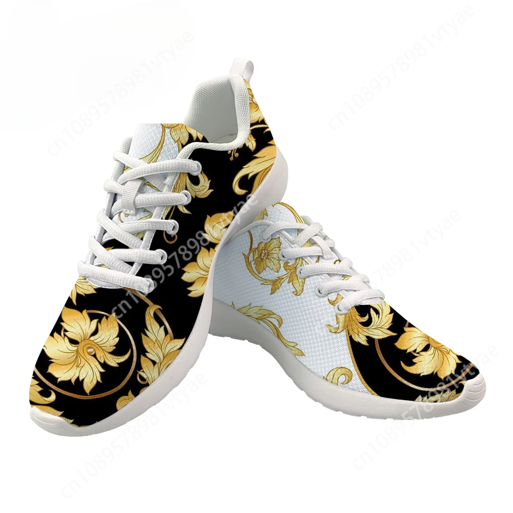 Custom Nieuwe Mannen Schoenen Luxe Gouden Europese Bloemenprint Casual Vrouwen Sneakers Merk Designer Lace Up Sportschoenen Dropshipping