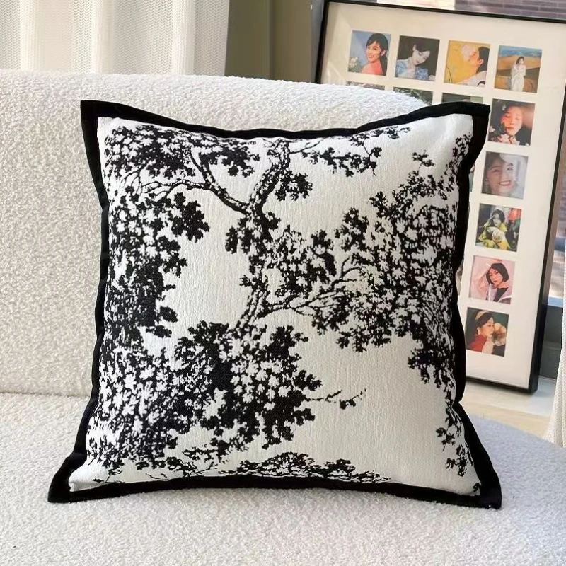 

French Nordic Style Cream Oil Painting Forest Modern Light Luxury Living Room Sofa Cushion Pillow