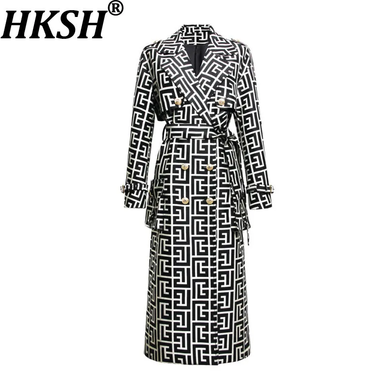 

HKSH весна осень новый женский длинный плащ жаккардовый двубортный пояс элегантная офисная женская элитная ветровка Ins HK13135