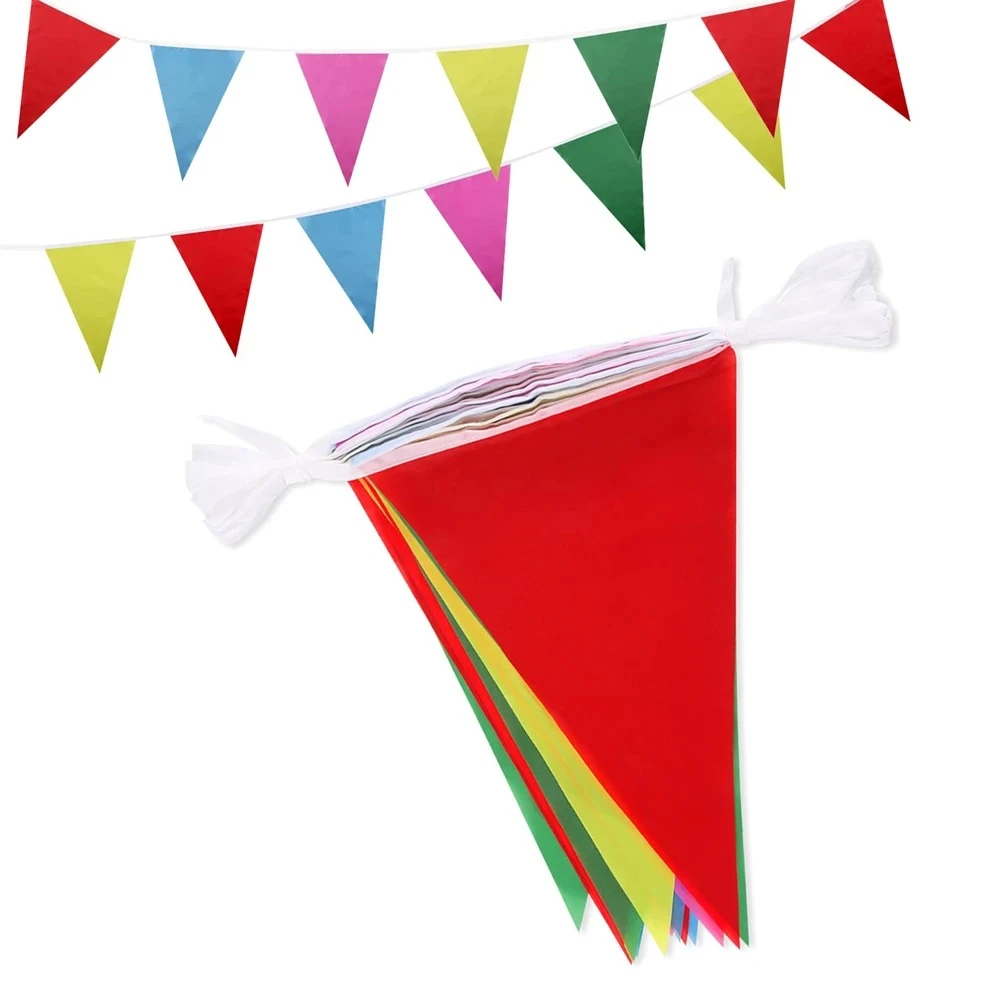 50M Multicolored Triangle Flags Bunting Party Banner Pennant Festival Outdoor Decor For Home Garden Wedding Shop Street Decor