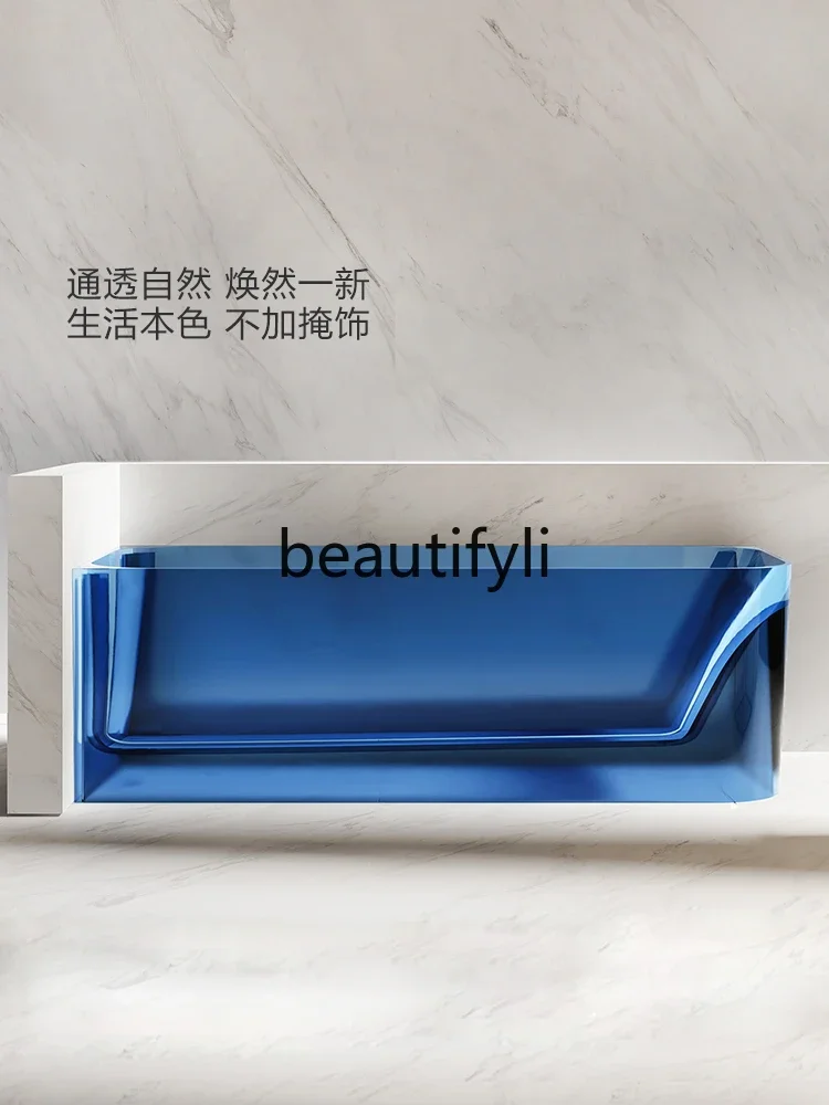 Transparent resin bathtub, left and right skirts against the wall, deep bubble multi-colored crystal bath