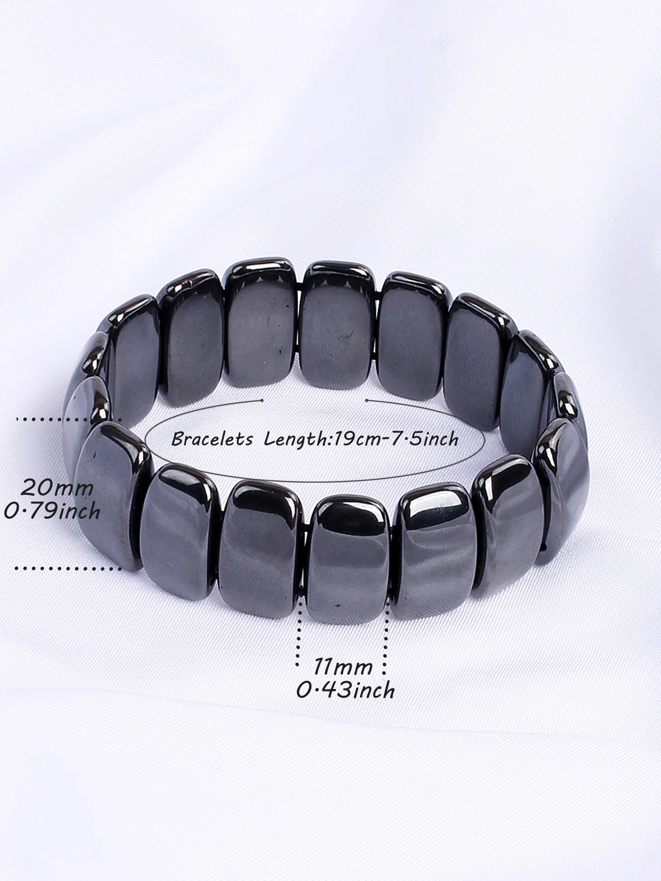 New Square Hematite Healing Bracelets for Women Men Polished Stone Slab Bead for Strength & Grounding Stretch-fit Unisex Jewelry