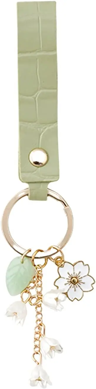 Aimery Lily of the valley design Flower Key Chains leather Purse Car Key Chain for Women Girls Gifts