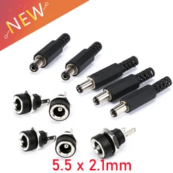 10Pcs 12V 3A DC Power Connector Panel Mount Female Jack Socket with Plastic Male Plugs, Screw Nut 5.5 x 2.1mm