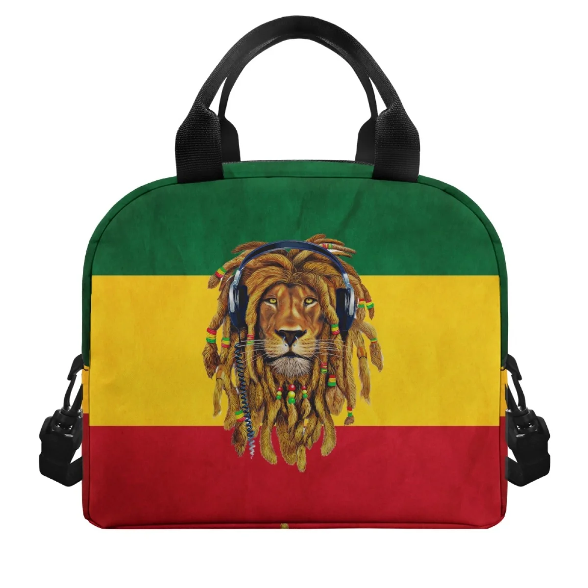 Jamaican Flag Medal Lion Pattern Woman Large Capacity Insulated Lunch Bag for Family Lover Kids Friends Dirt Resistant Handbag