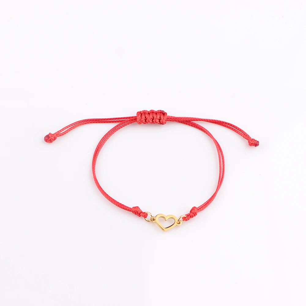 5 unids/lote de dijes de corazón de amor huecos de acero inoxidable, hilo de cera trenzado, pulsera hecha a mano, pulsera deslizante ajustable, regalo