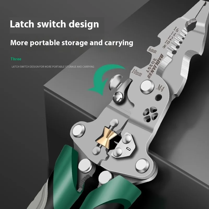 Foldable wire stripper, pulley design multi-function electrician wire splitter wire winding pliers crimping pliers hand tool