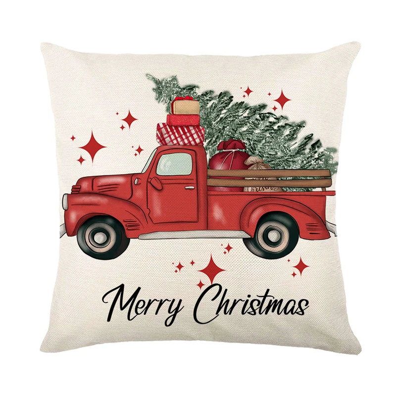 Funda de almohada de lino de Feliz Navidad, cubierta de cojín de sofá de 45x45cm, decoraciones navideñas de invierno para el hogar, árbol, ciervo