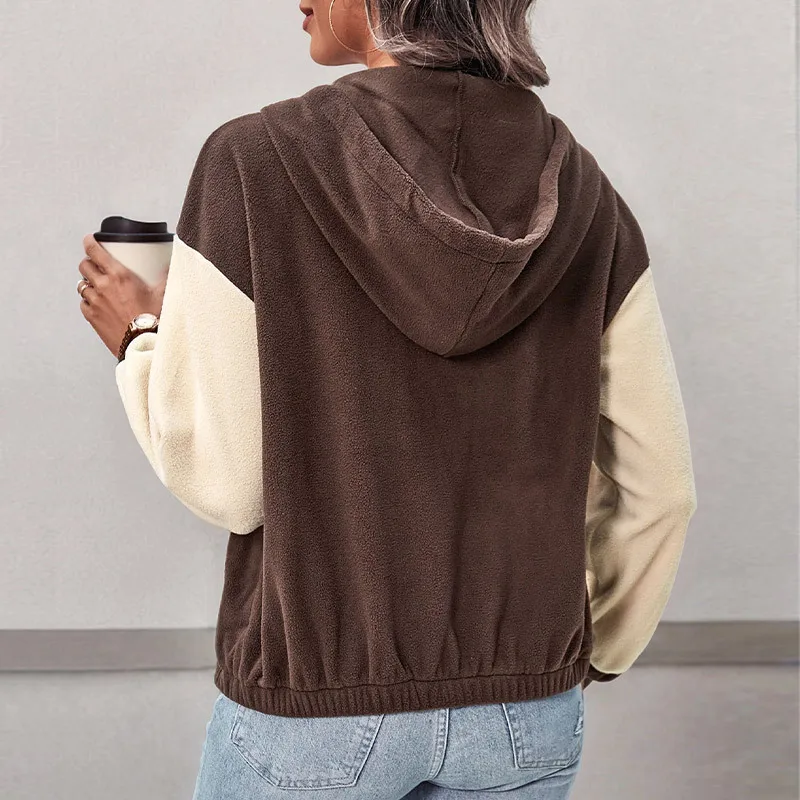 بلوزات نسائية موضة خريف وشتاء أوروبية أمريكية جديدة لعام 2025 مُزودة بالألوان غير رسمية عصرية من الصوف القطبي بسحاب معاطف نسائية #4