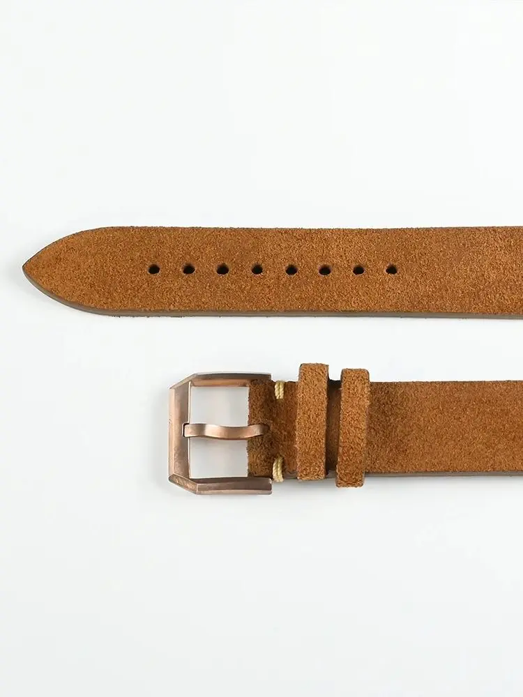 San Martin 22mm Retro Suede Straps Men Women Classic Soft Brown Leather Watch Band Cusn8 Bronze Buckle Wristbands Replacement