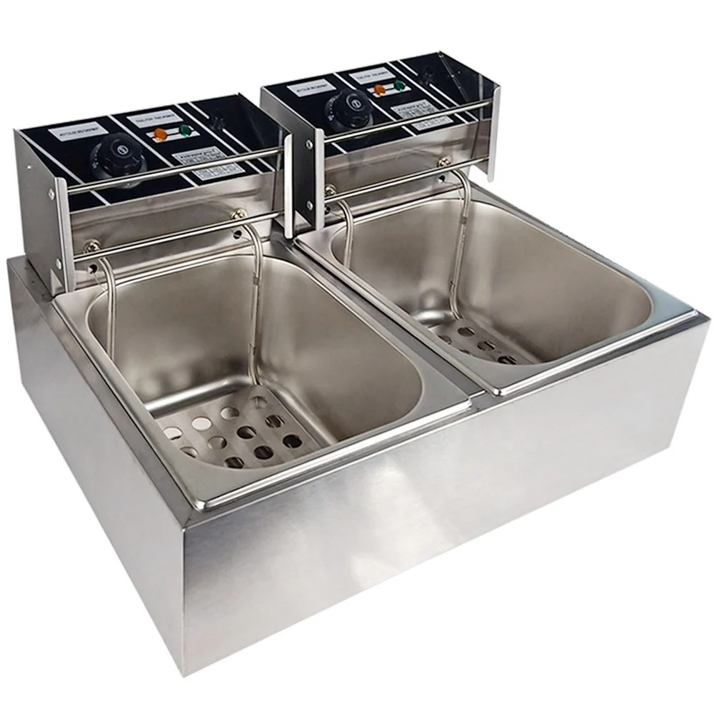 خزان زيت قابل للفصل سعة 6 لتر برؤوس مزدوجة، مقلاة عميقة تجارية للدجاج، مطعم كهربائي